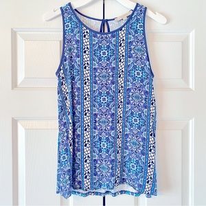 Loft Blue and White Tile Print Sleeveless Top, S